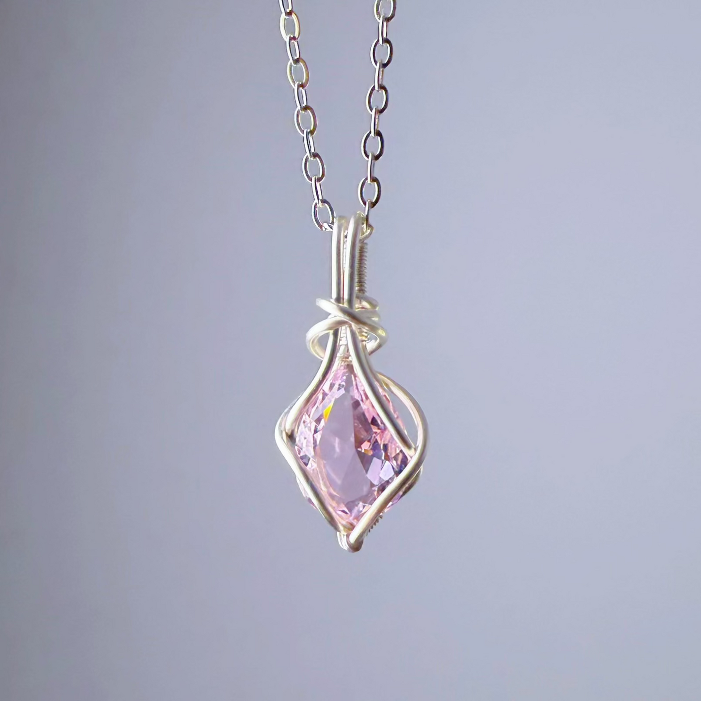 Quartzberry - Lab Grown Pink Diamond Crystal Wire Wrapped Necklace - One-of-a-kind