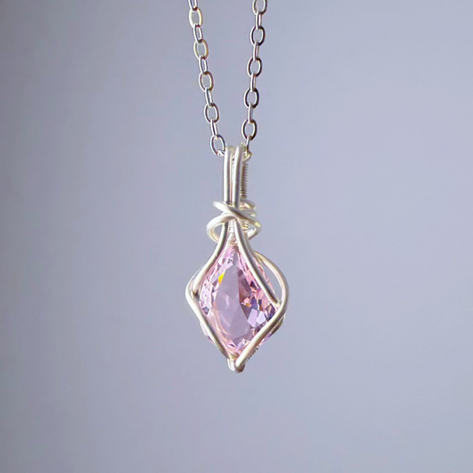 Quartzberry - Lab Grown Pink Diamond Crystal Wire Wrapped Necklace - One-of-a-kind