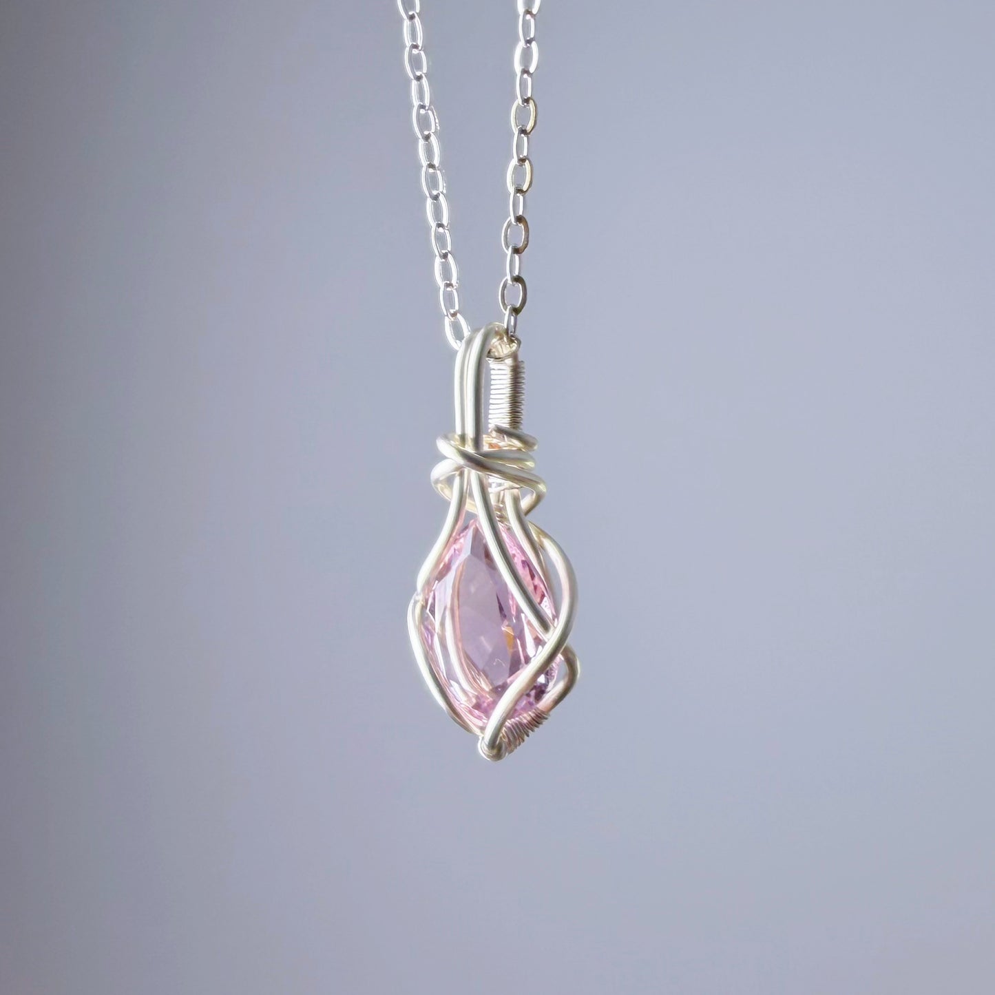 Quartzberry - Lab Grown Pink Diamond Crystal Wire Wrapped Necklace - One-of-a-kind