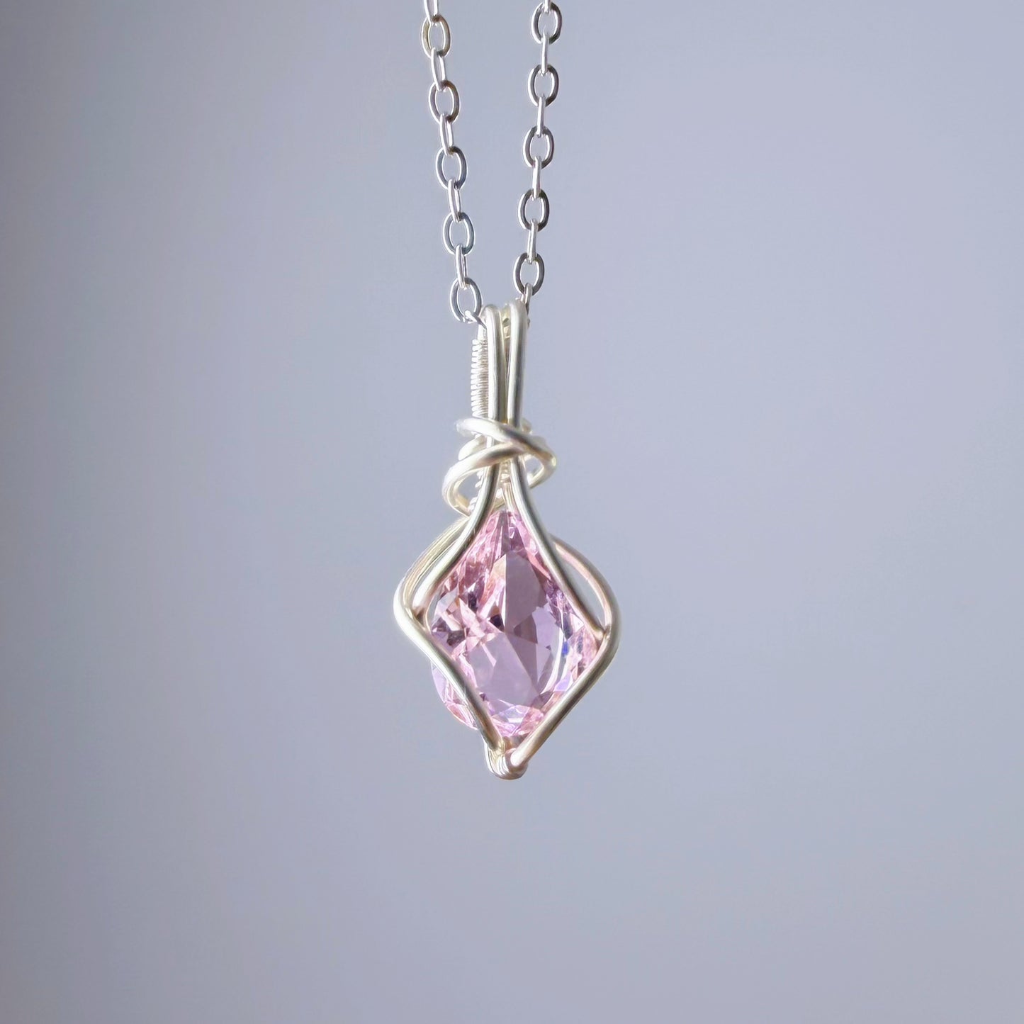Quartzberry - Lab Grown Pink Diamond Crystal Wire Wrapped Necklace - One-of-a-kind