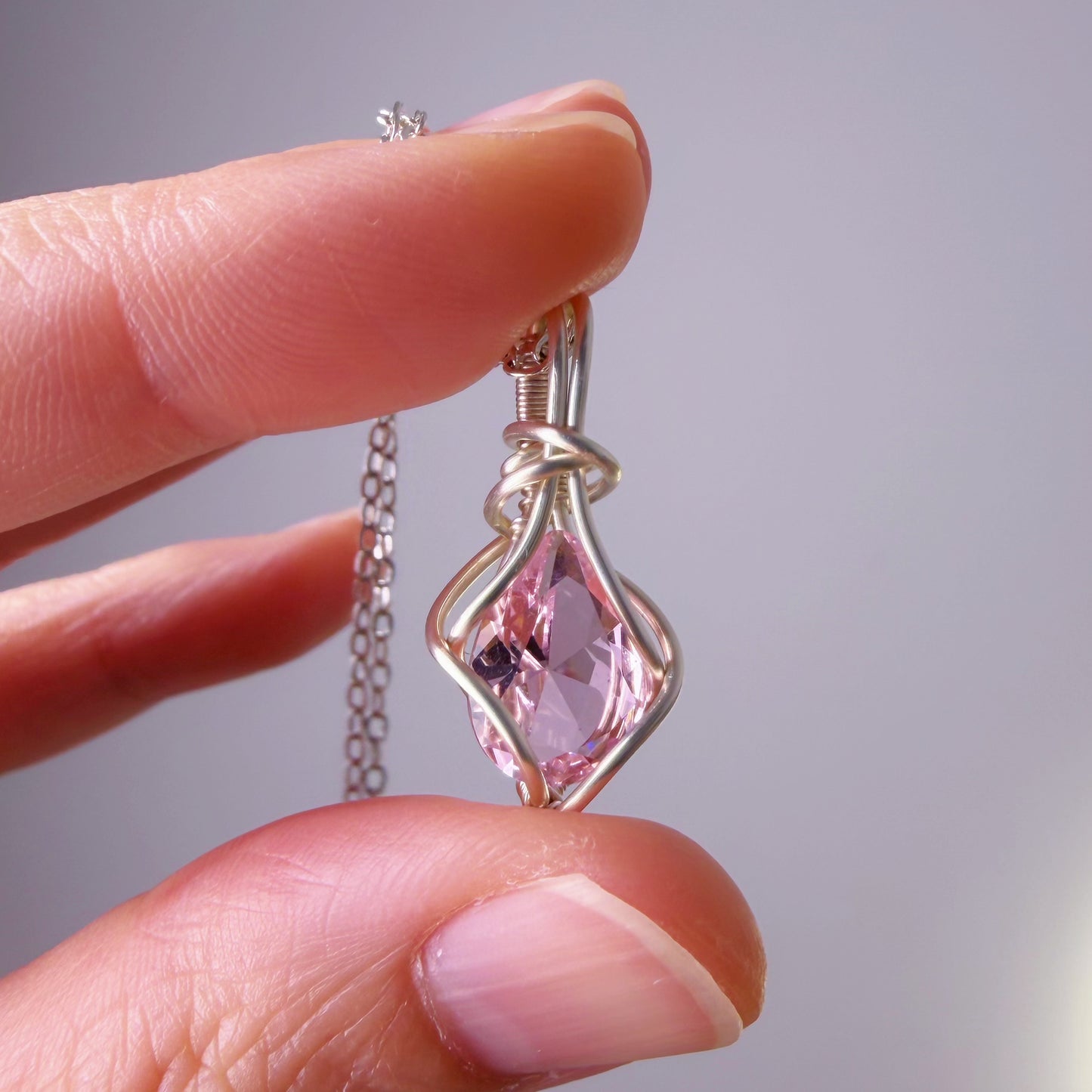Quartzberry - Lab Grown Pink Diamond Crystal Wire Wrapped Necklace - One-of-a-kind