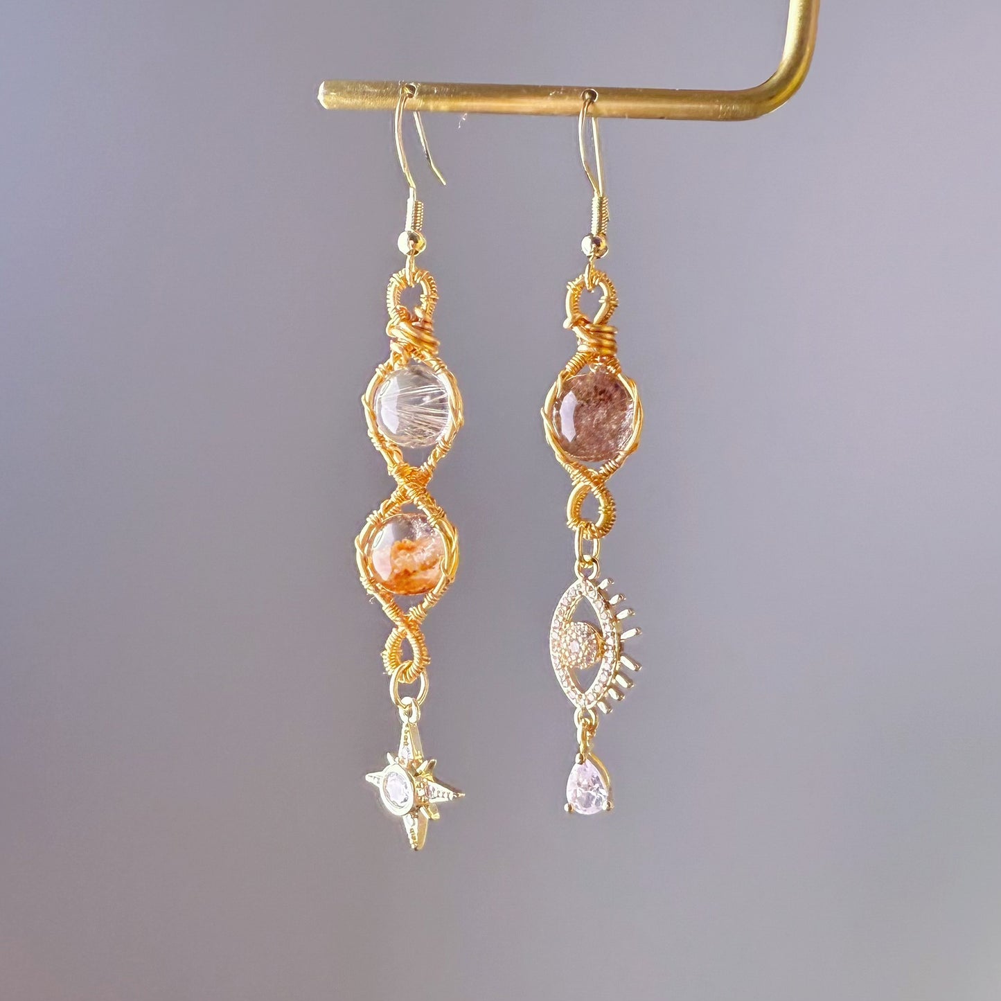 Infinity - Natural Phantom Quartz and Rutile Wire Wrapped Crystal Earrings
