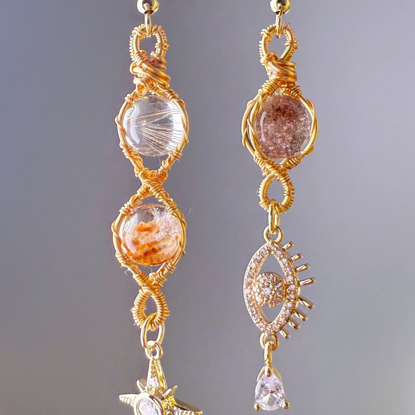 Infinity - Natural Phantom Quartz and Rutile Wire Wrapped Crystal Earrings