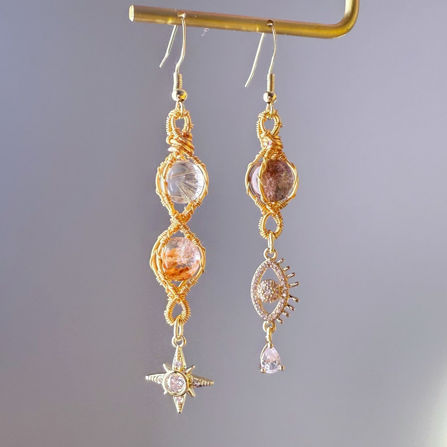 Infinity - Natural Phantom Quartz and Rutile Wire Wrapped Crystal Earrings