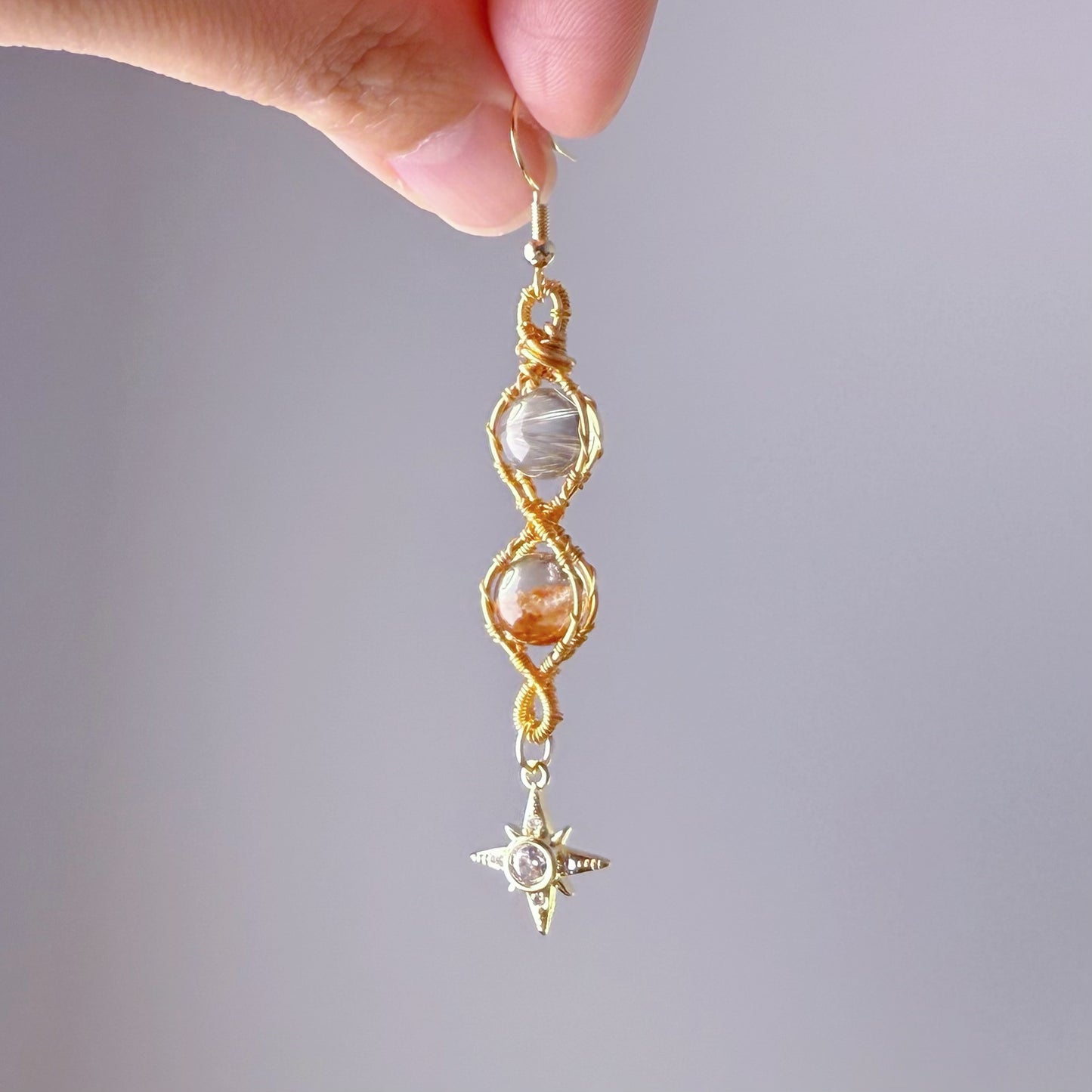 Infinity - Natural Phantom Quartz and Rutile Wire Wrapped Crystal Earrings