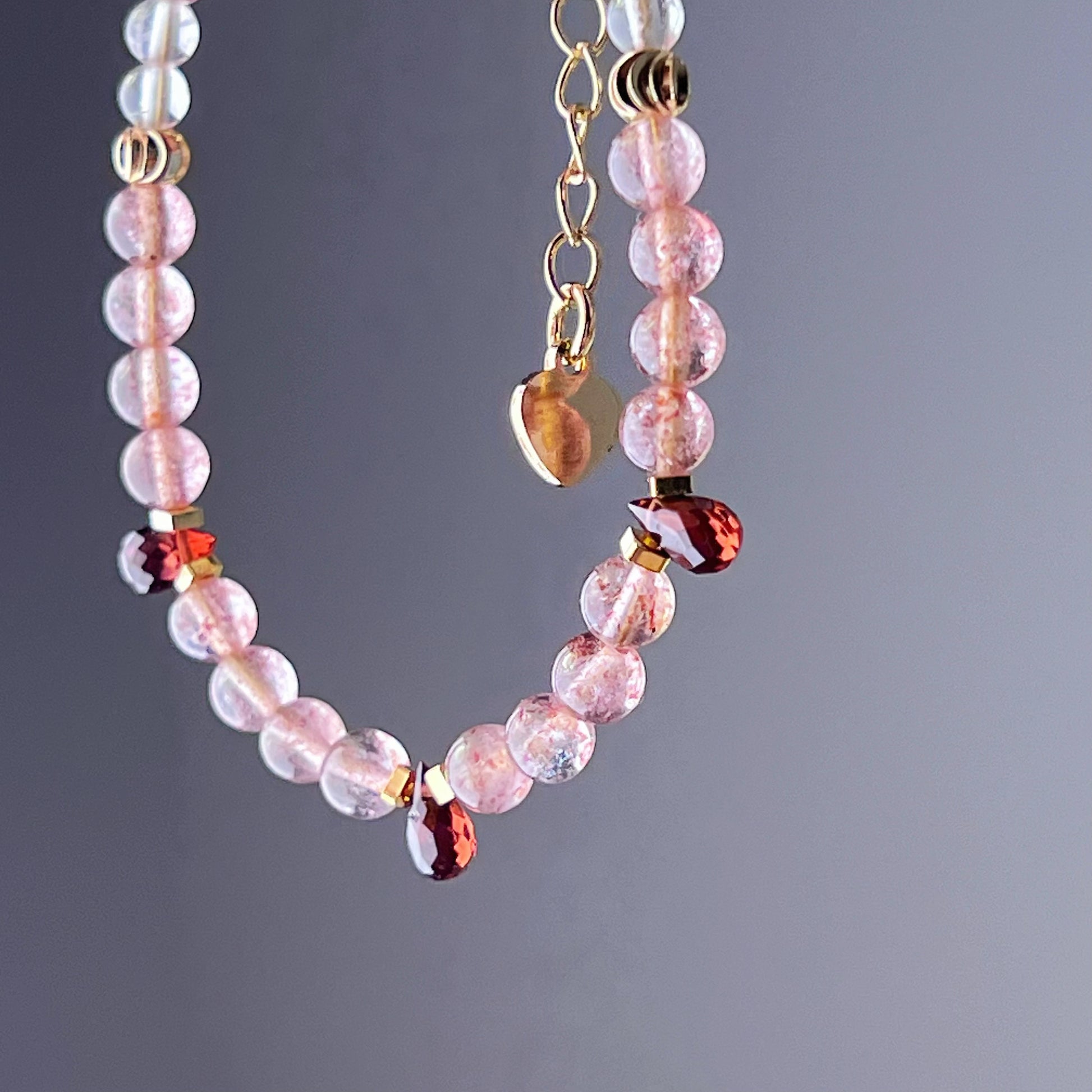 Garnet Teardrop and Strawberry Quartz Crystal Bracelet-Ninaouity