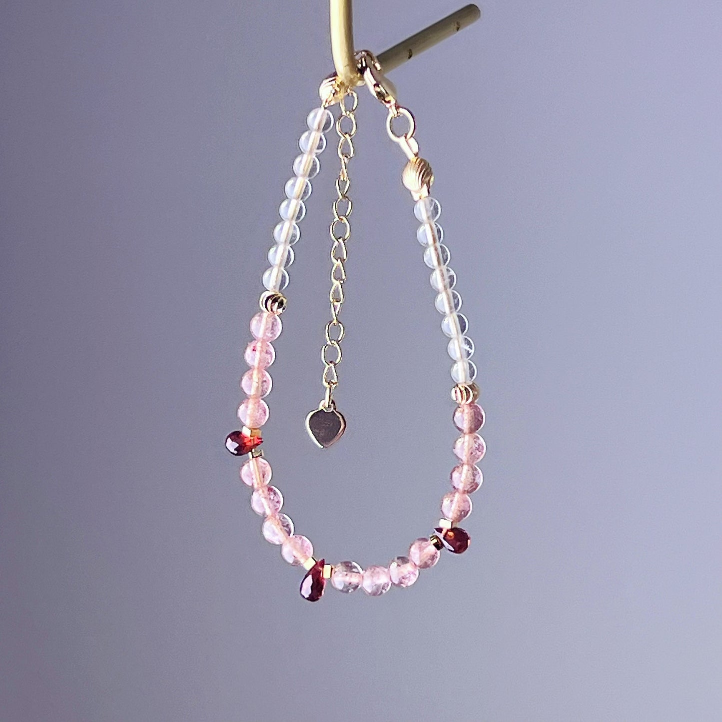 Garnet Teardrop and Strawberry Quartz Crystal Bracelet-Ninaouity