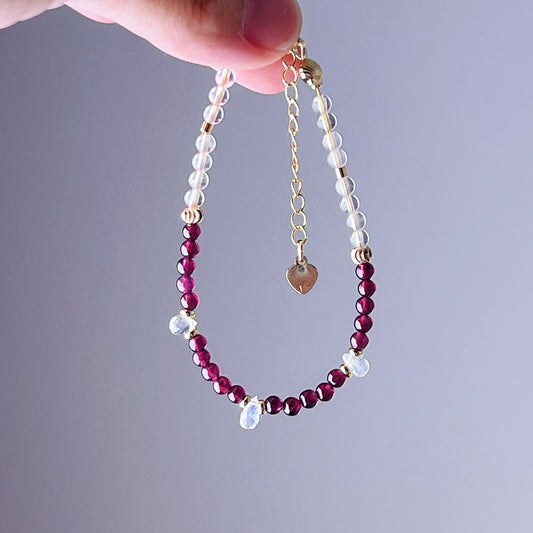 Garnet and Blue Moonstone Teardrop Crystal Bracelet-Ninaouity