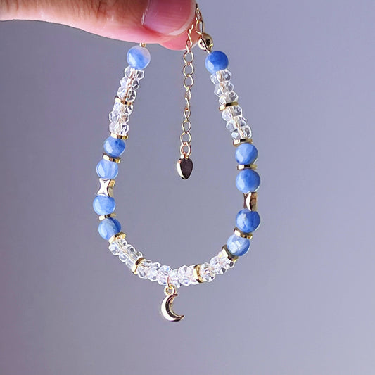 Kyanite and Clear Quartz with Moon Pendant Crystal Bracelet-Ninaouity