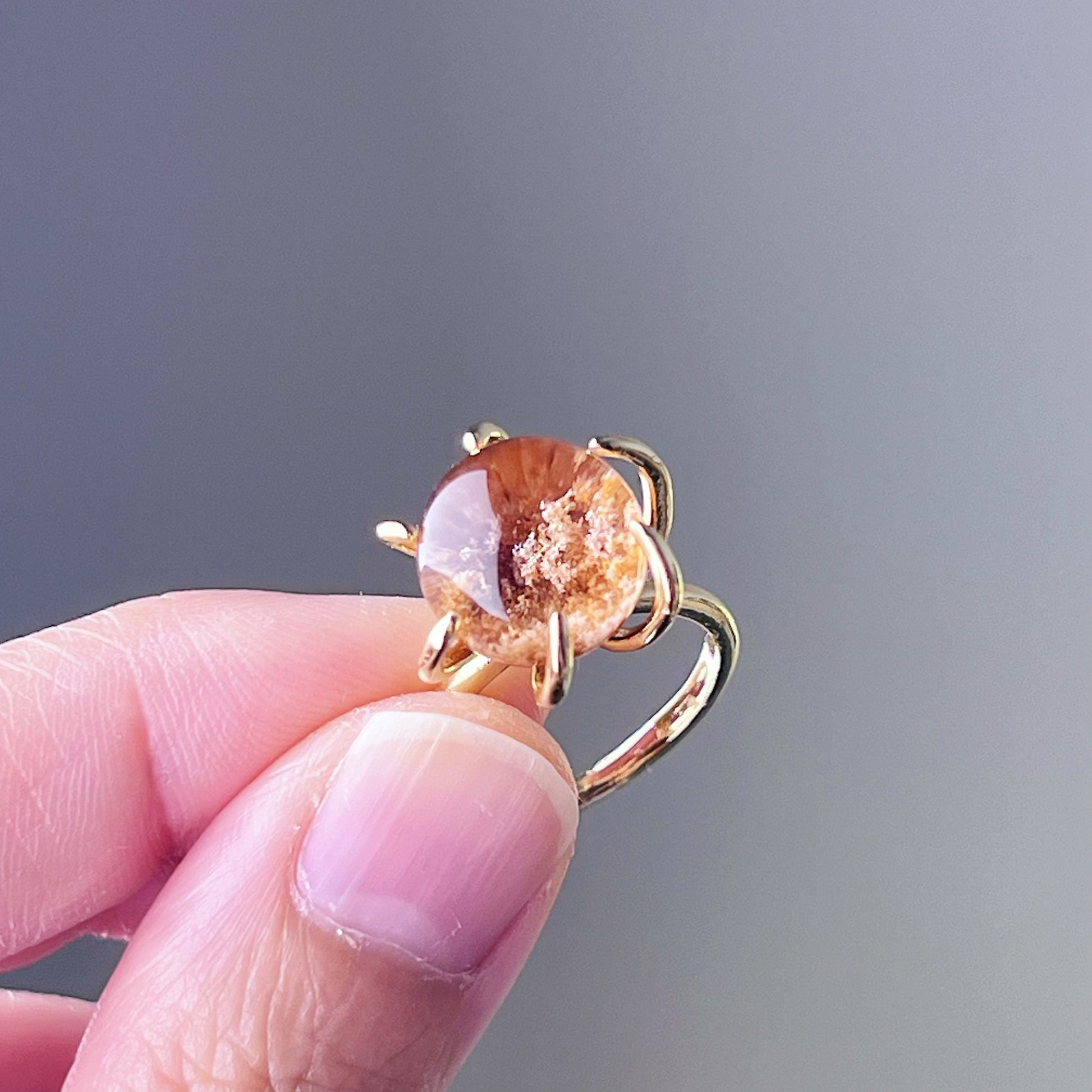 Handmade Natural Orange Clear Phantom Quartz Crystal Ring-Ninaouity