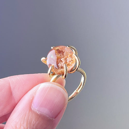 Handmade Natural Orange Clear Phantom Quartz Crystal Ring-Ninaouity