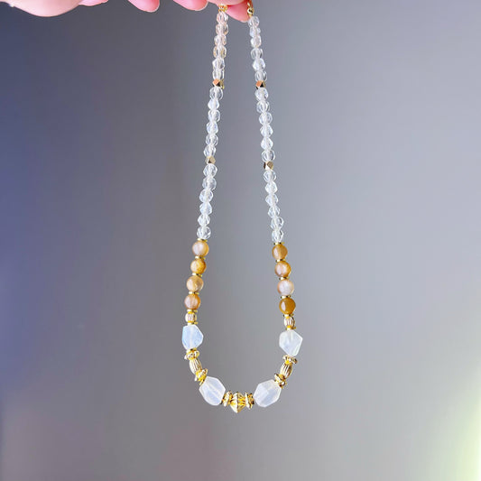 Blue Moonstone and Orange Sunstone Crystal Necklace-Ninaouity