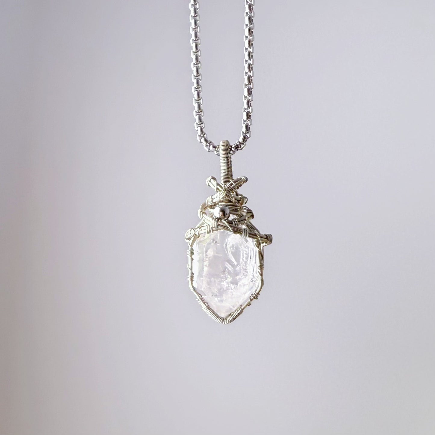 Handmade Herkimer Diamond Crystal Copper Wire Wrapped Necklace