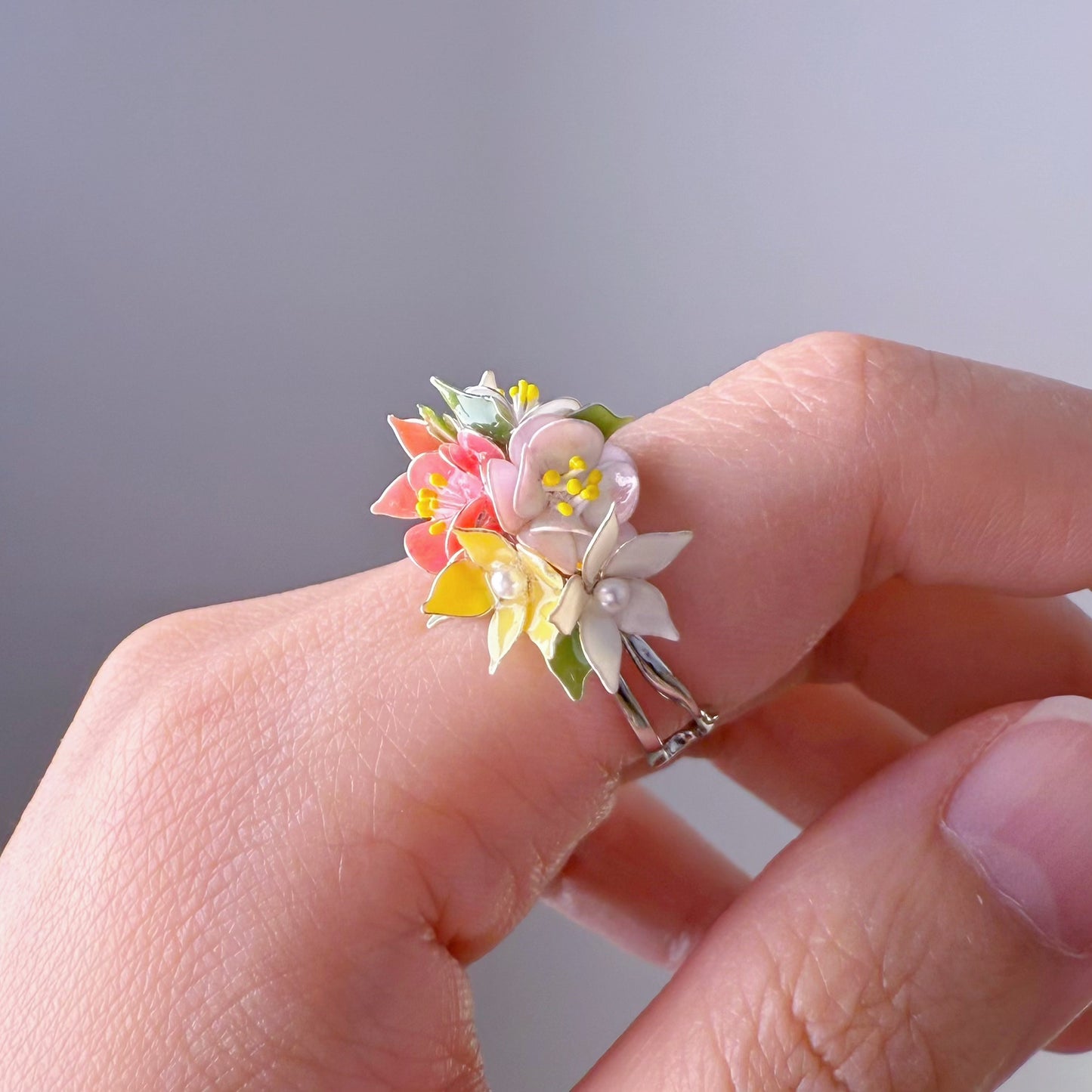 Handmade Spring Flowers Bouquet Ring