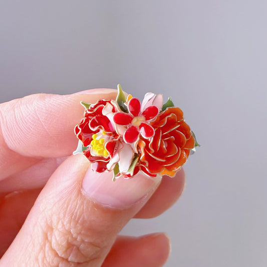 Handmade Rose and Camellia Early Summer Flowers Bouquet Ring