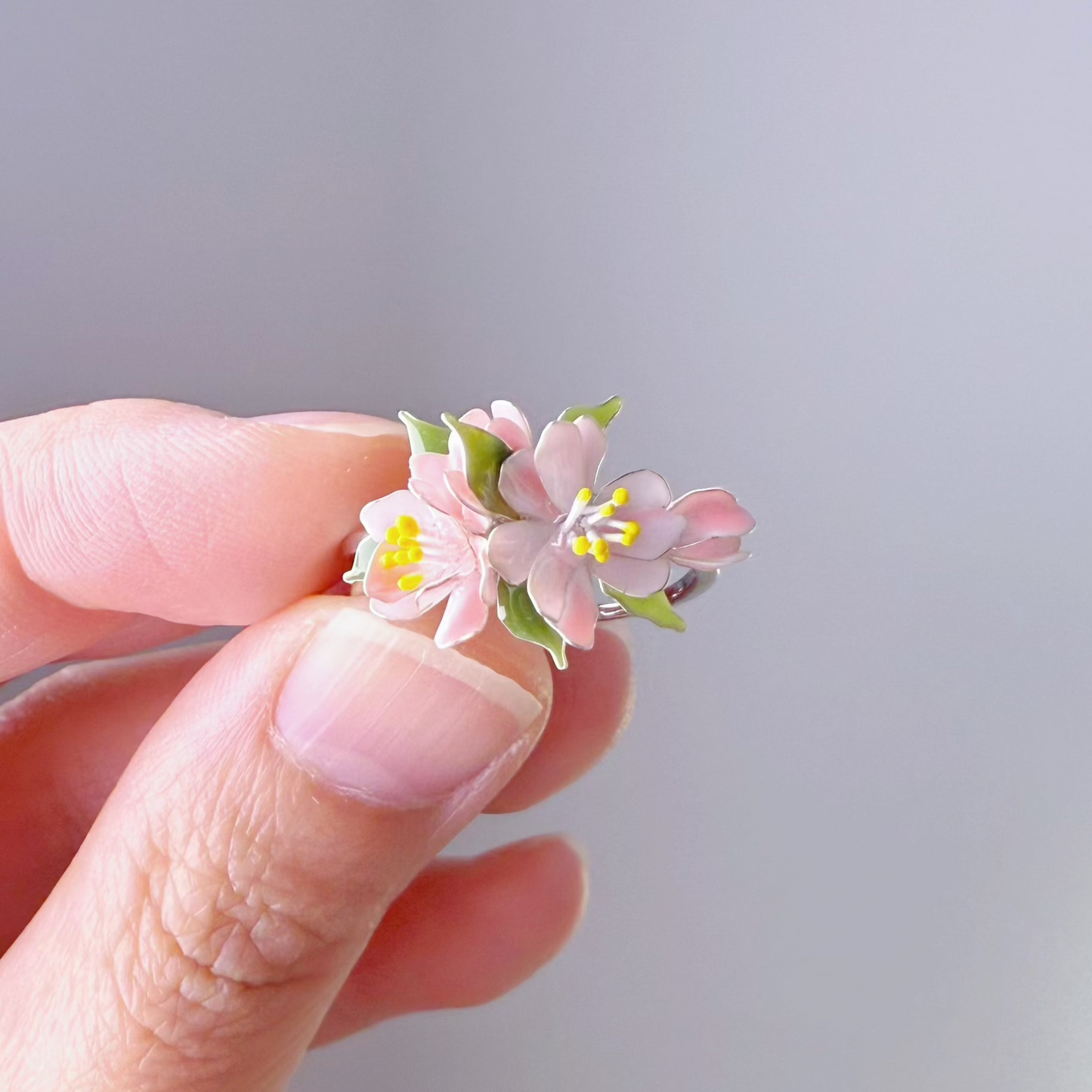 Handmade Apple Blossom Pink and White Flowers Ring