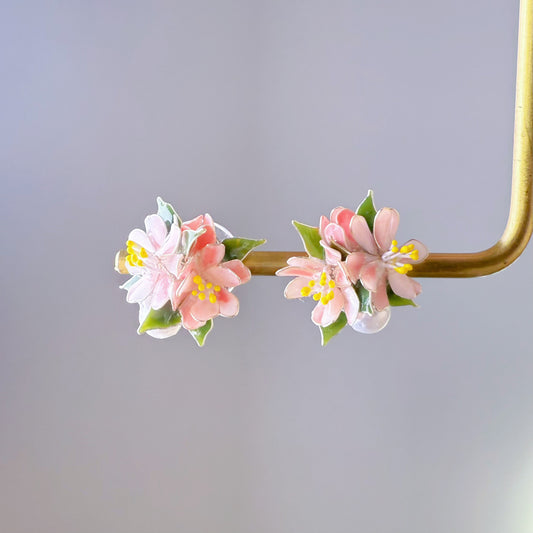 Handmade Apple Blossom Pink and White Flowers Earrings