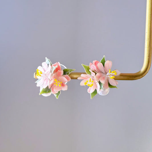 Handmade Apple Blossom Pink and White Flowers Earrings