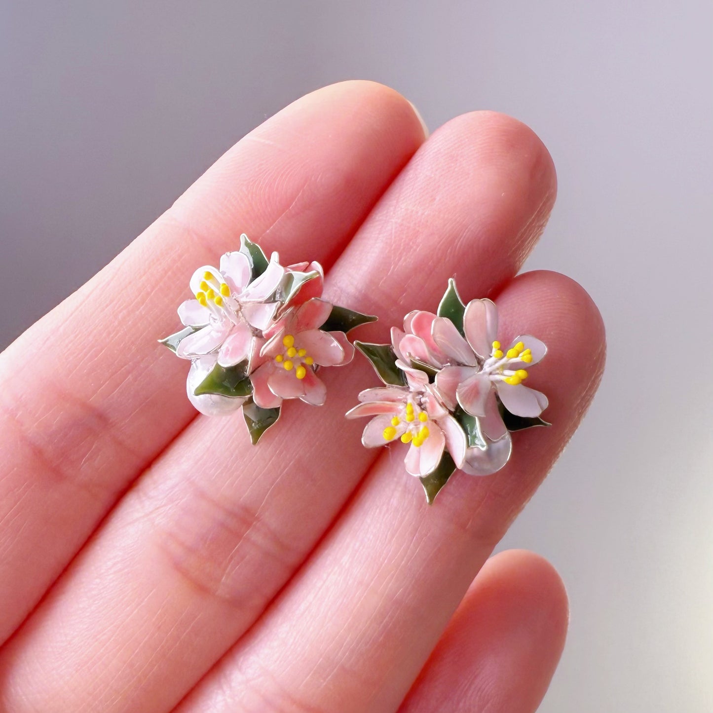 Handmade Apple Blossom Pink and White Flowers Earrings