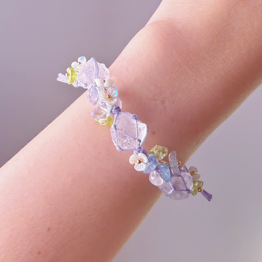 Quartzberry - Crown Chakra Purple Amethyst Crystal Handmade Macrame Bracelet
