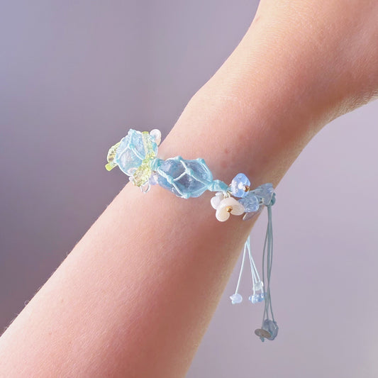 Quartzberry - Throat and Heart Chakra Blue Aquamarine Crystal Handmade Macrame Bracelet