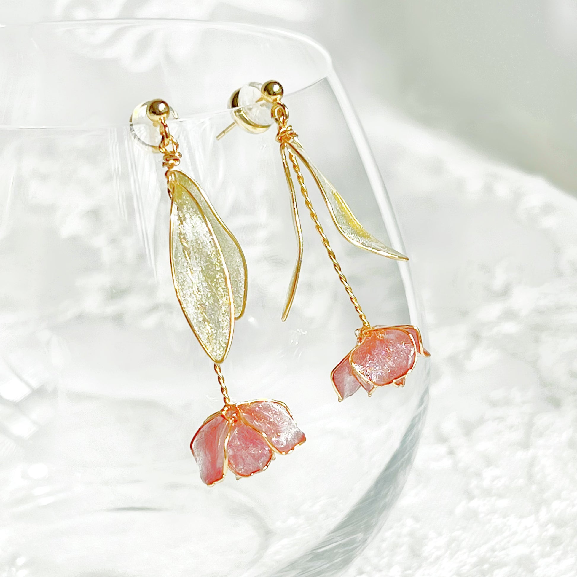 Handmade Pink Tulip Flower Earrings-Ninaouity