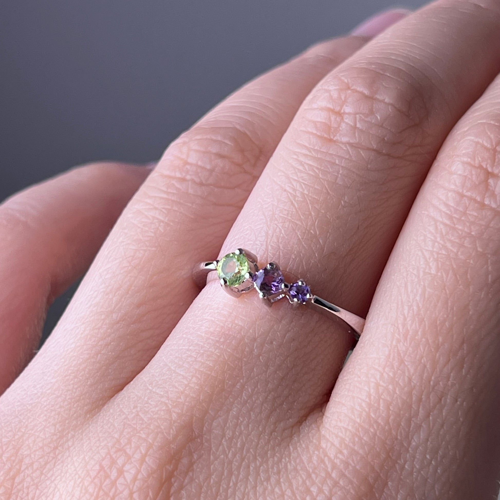 Natural Crystal Three Squares Gemstones Silver Ring-Ninaouity