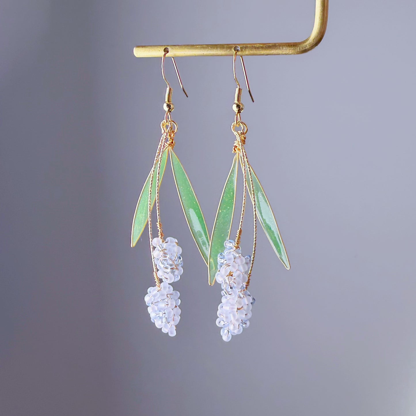 Handmade Blue Grape Hyacinth Flowers Dangle Earrings