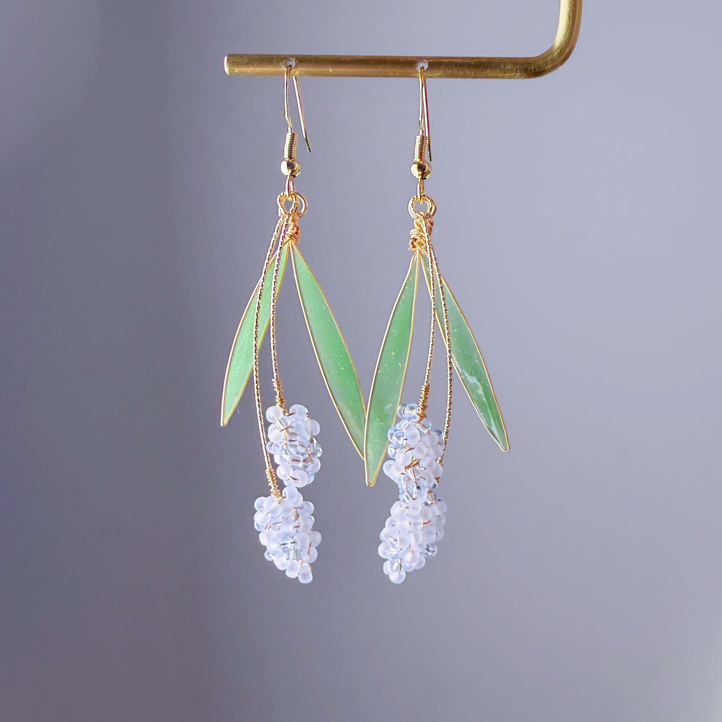 Handmade Blue Grape Hyacinth Flowers Dangle Earrings