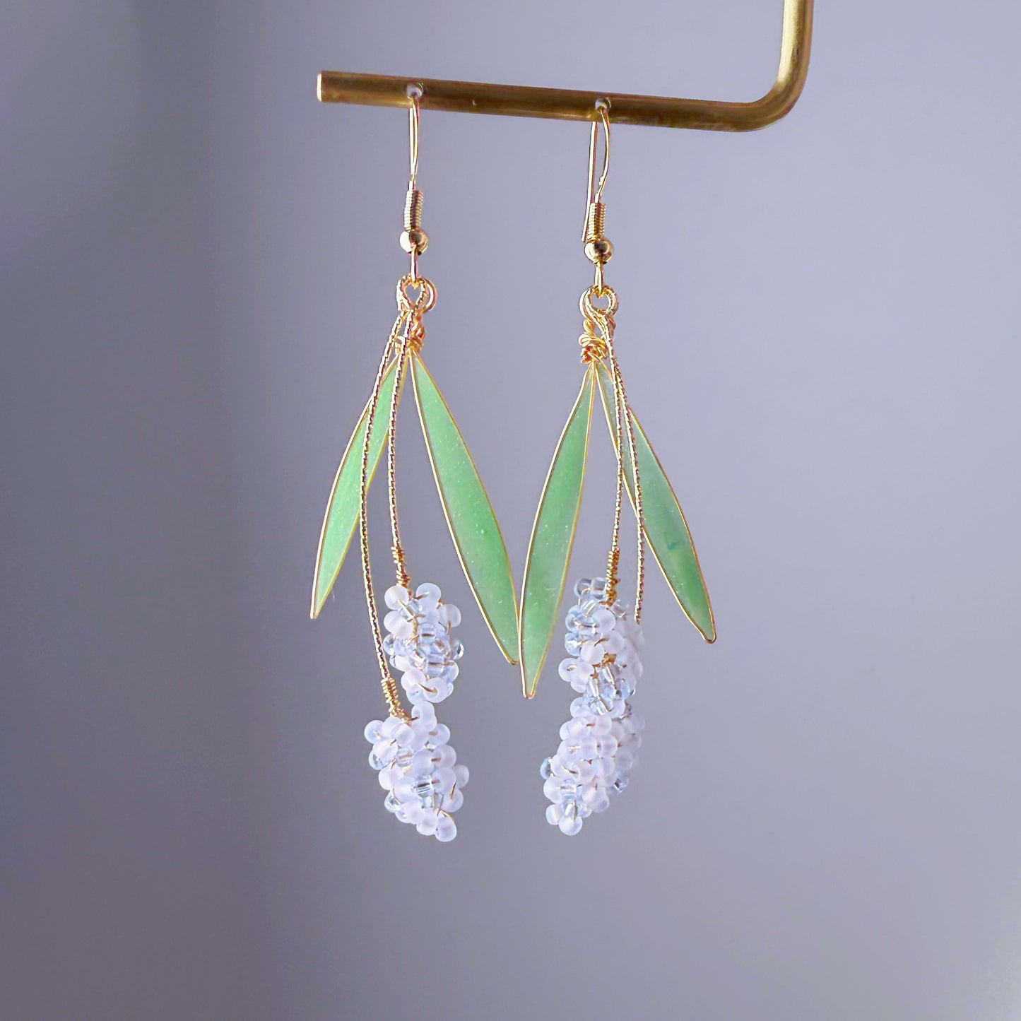 Handmade Blue Grape Hyacinth Flowers Dangle Earrings