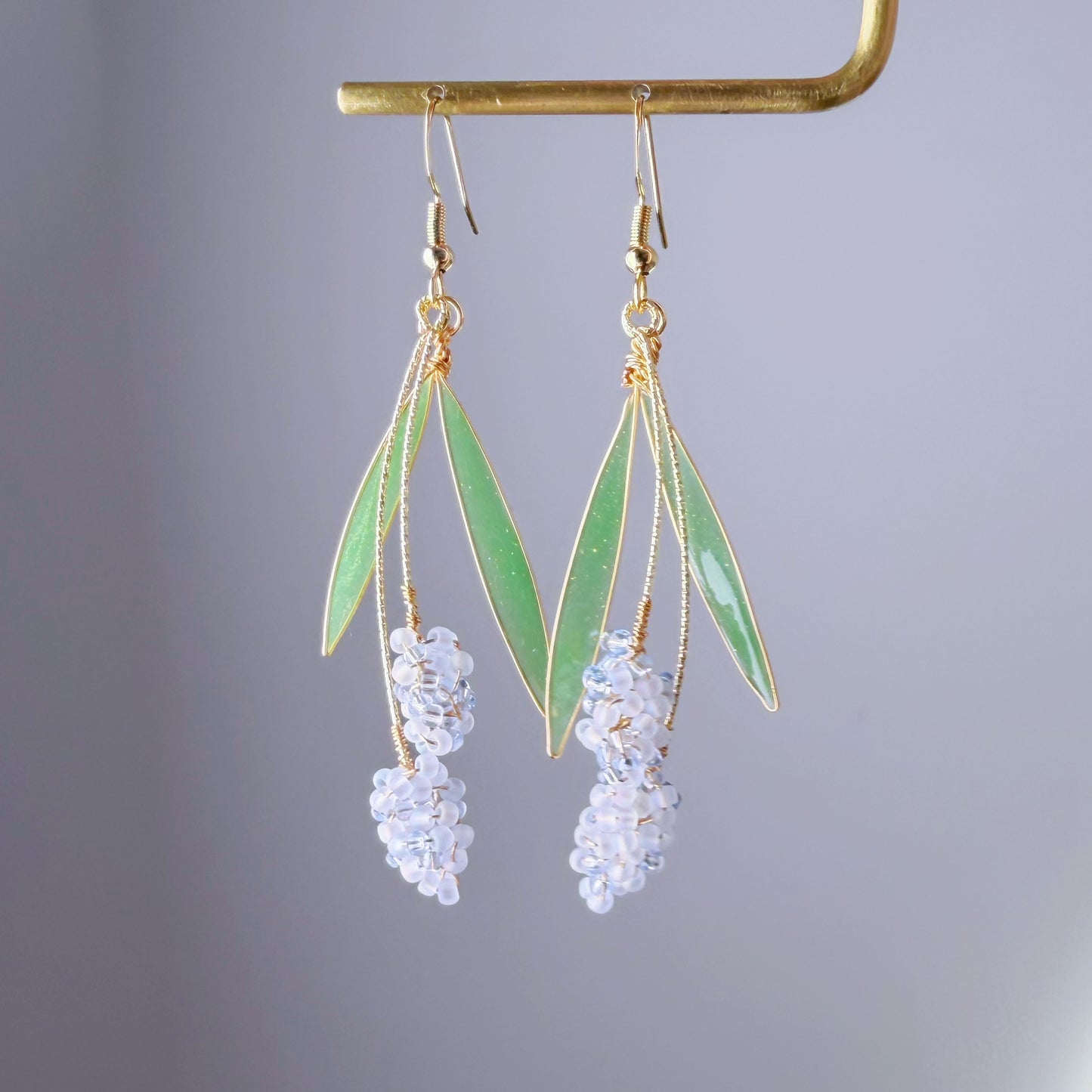 Handmade Blue Grape Hyacinth Flowers Dangle Earrings