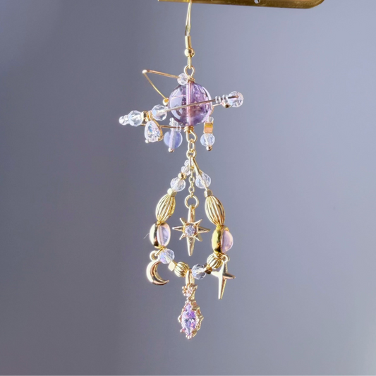 Amethyst Planets in Sky Celestial Dangle Earrings