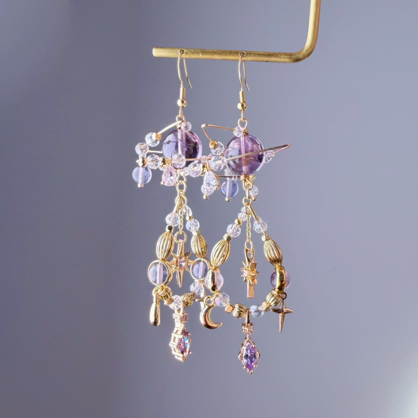 Amethyst Planets in Sky Celestial Dangle Earrings