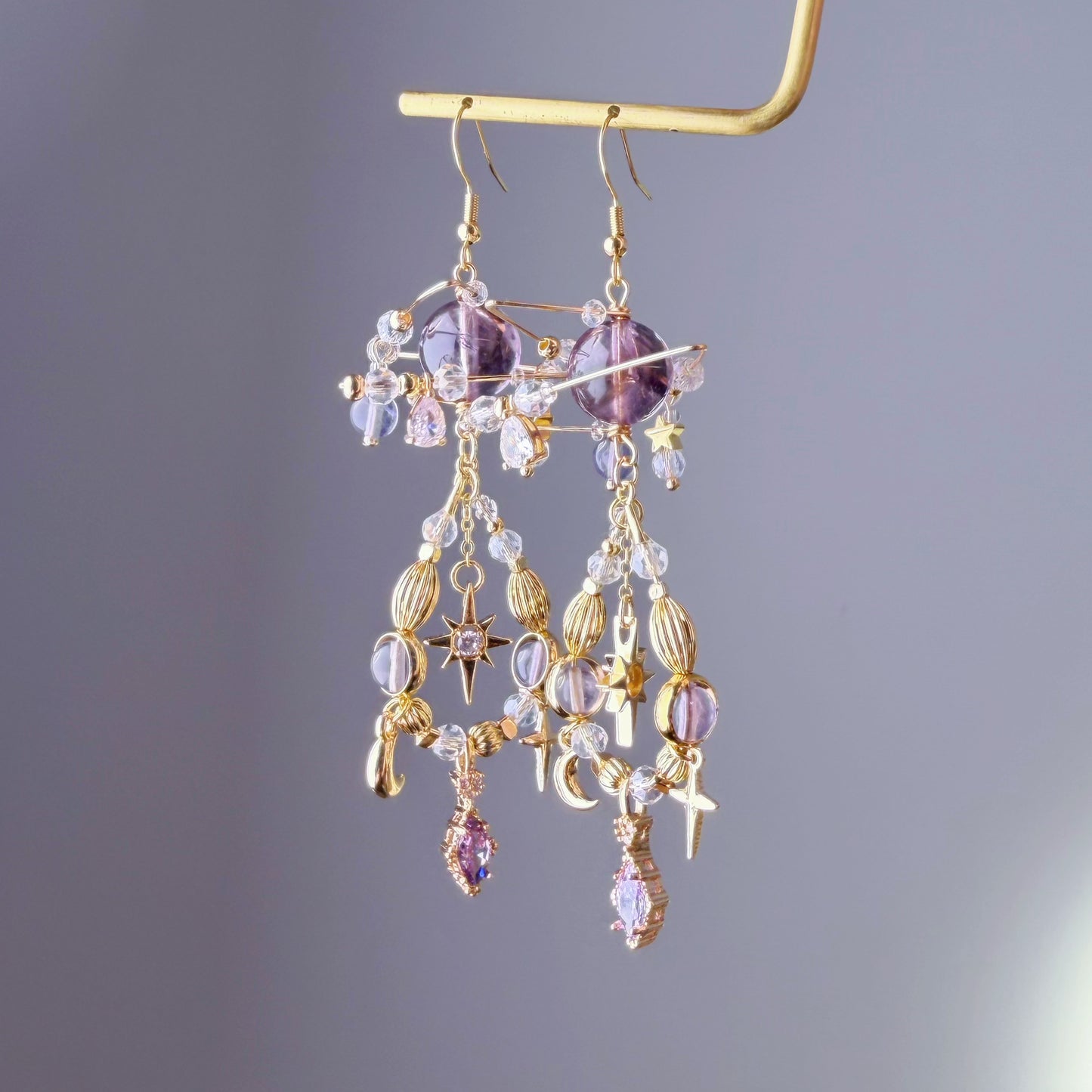 Amethyst Planets in Sky Celestial Dangle Earrings