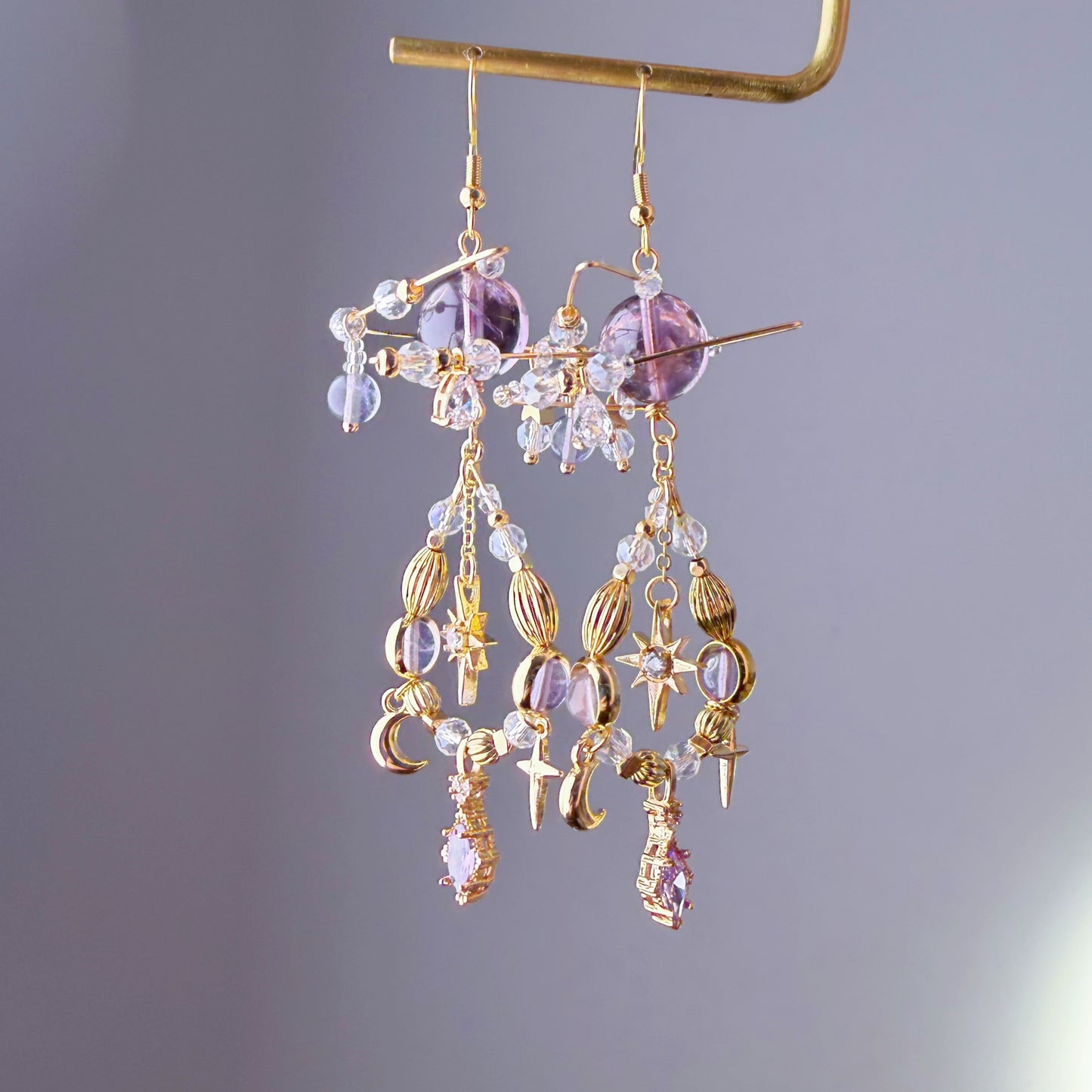 Amethyst Planets in Sky Celestial Dangle Earrings