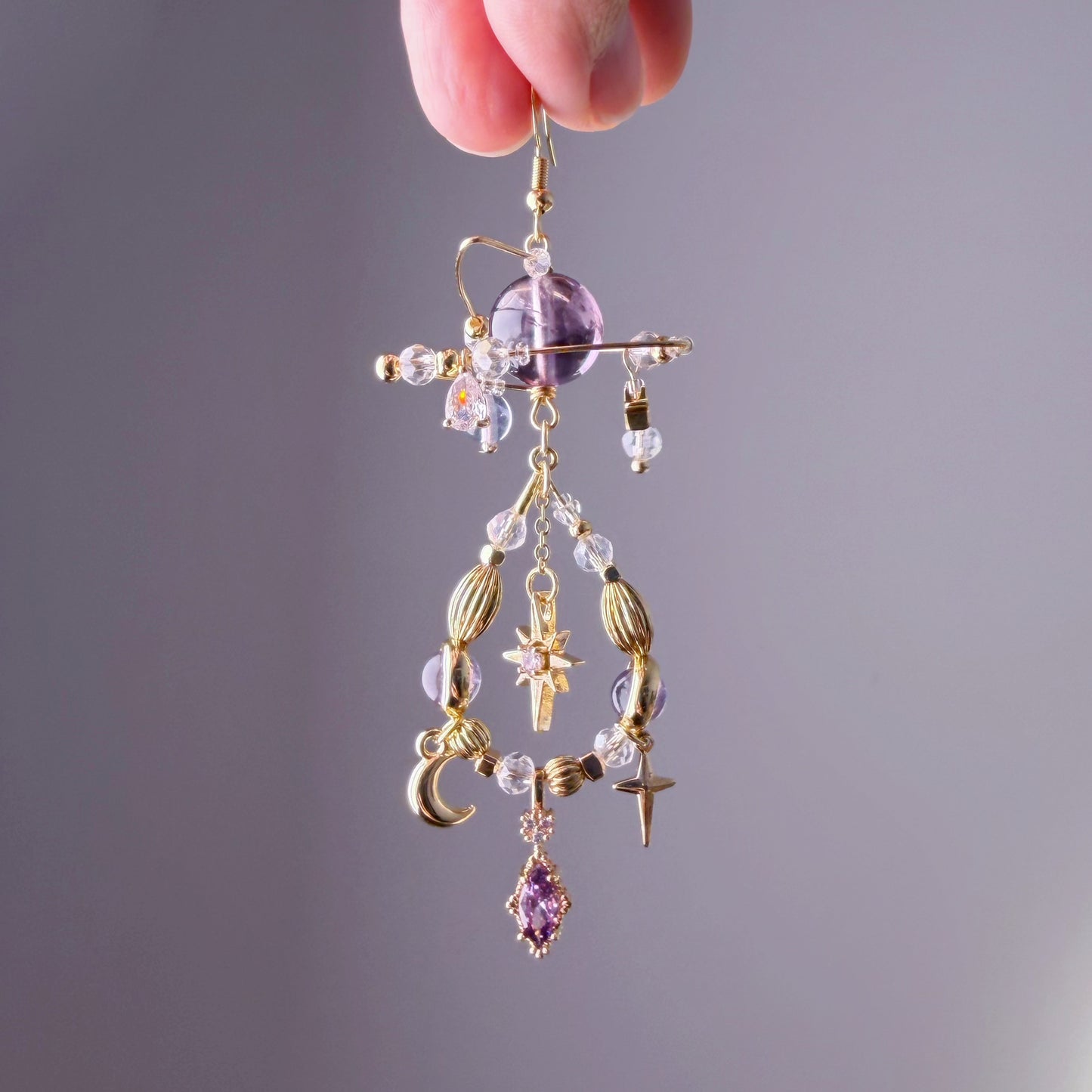 Amethyst Planets in Sky Celestial Dangle Earrings