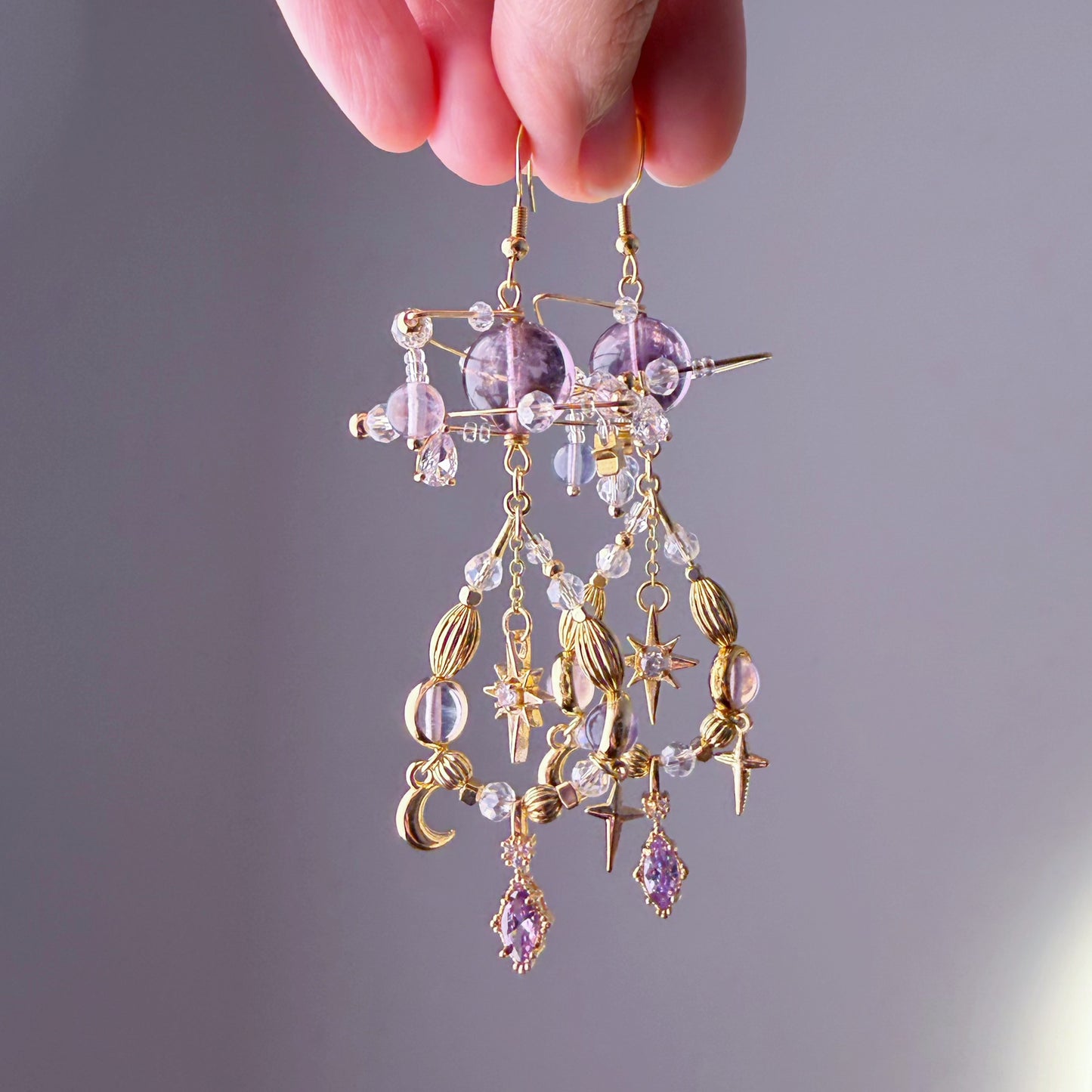 Amethyst Planets in Sky Celestial Dangle Earrings