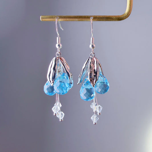 Handmade Wild Swiss Blue Berries and Silver Leaves Earrings