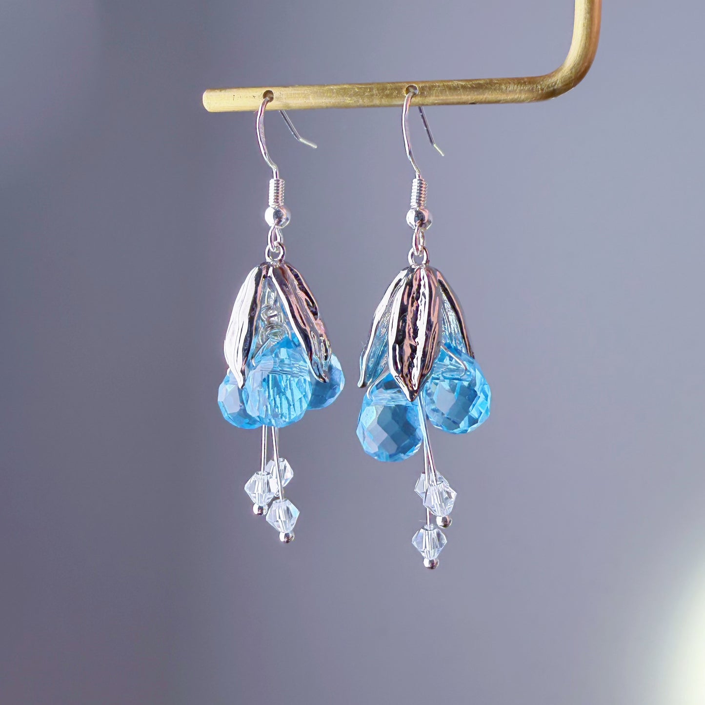 Handmade Wild Swiss Blue Berries and Silver Leaves Earrings
