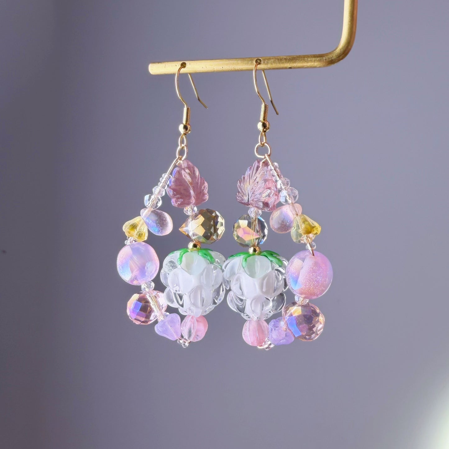 Handmade Wild Flowers and Raspberries Lampwork Glass Beads Earrings