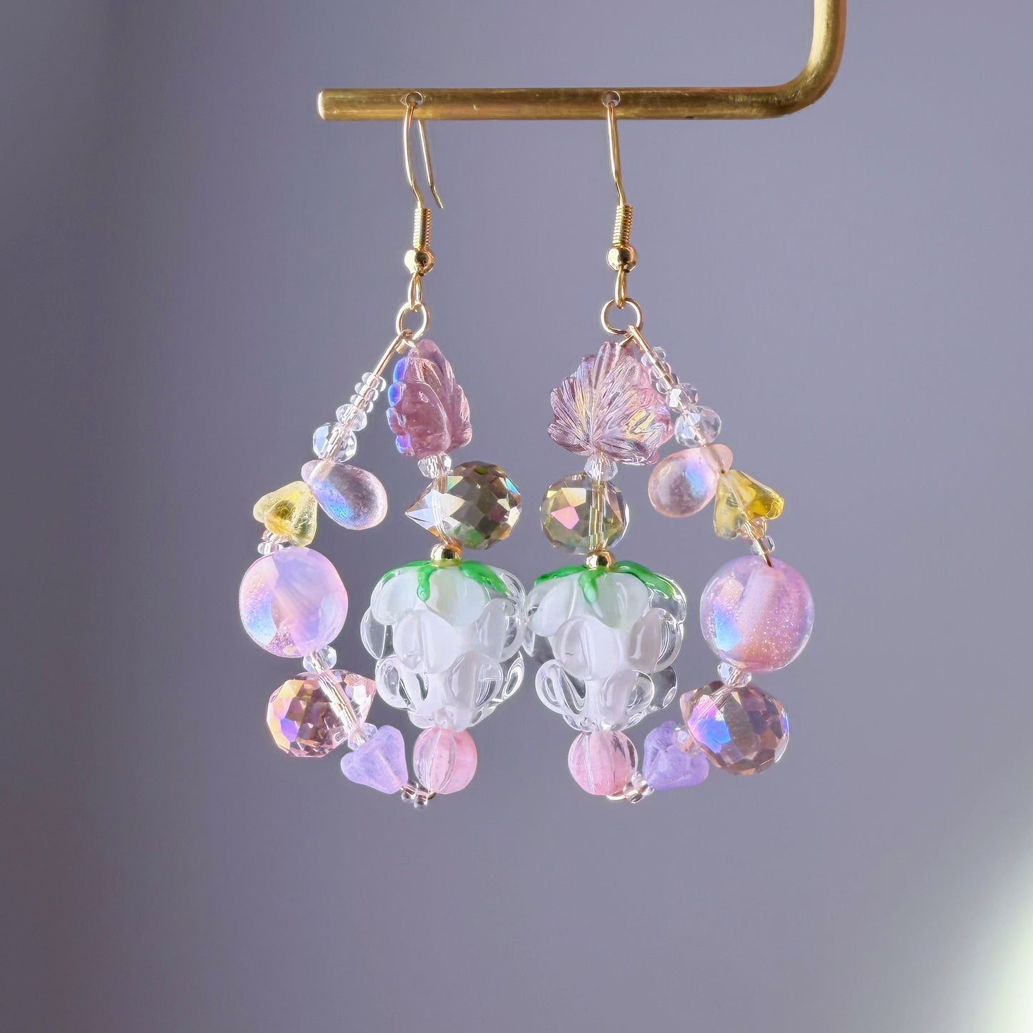 Handmade Wild Flowers and Raspberries Lampwork Glass Beads Earrings