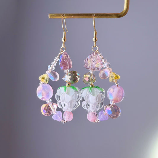 Handmade Wild Flowers and Raspberries Lampwork Glass Beads Earrings