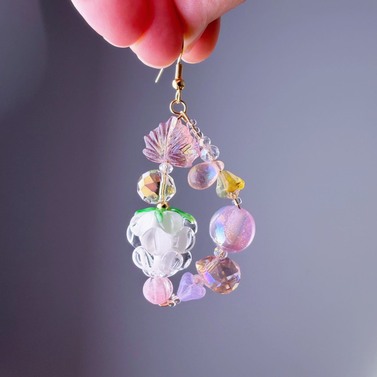 Handmade Wild Flowers and Raspberries Lampwork Glass Beads Earrings