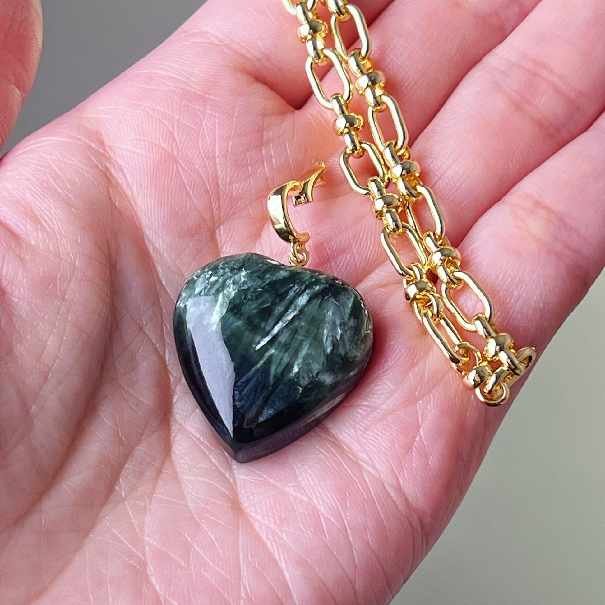 Seraphinite Crystal Heart Pendant Necklace-Ninaouity