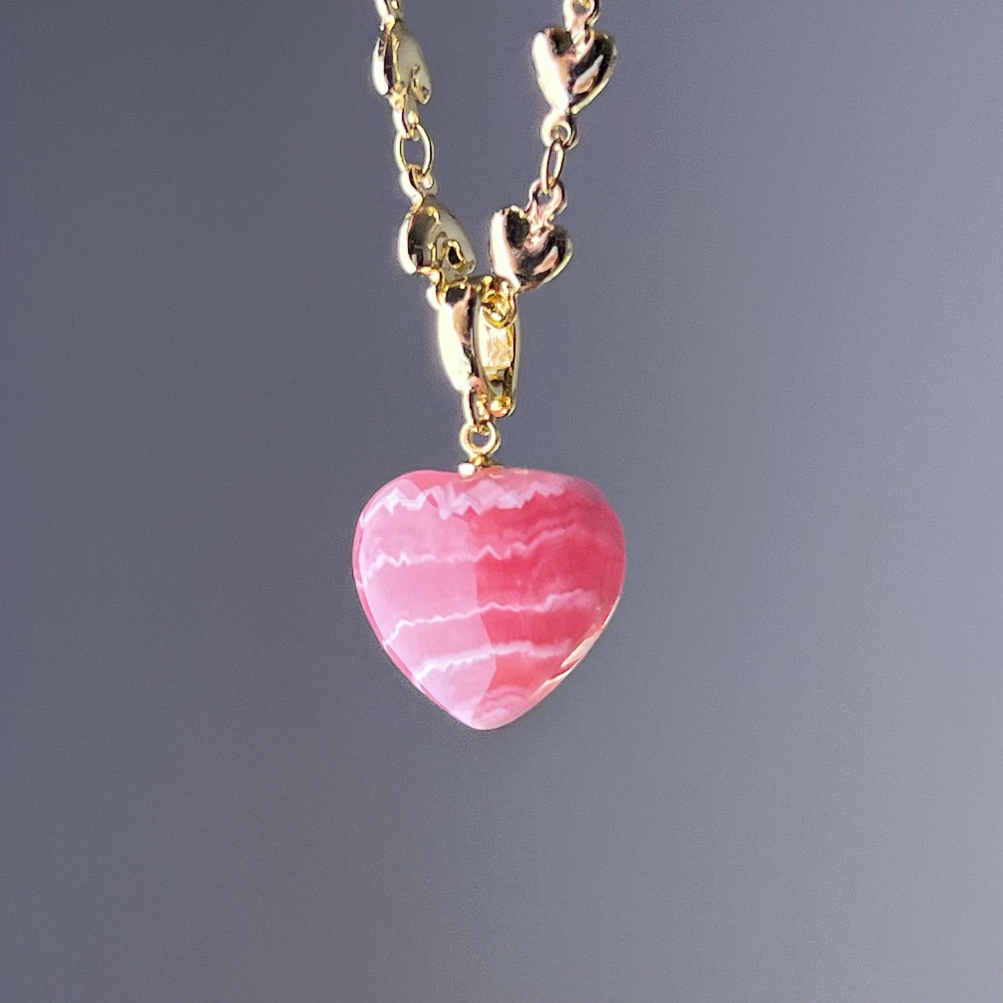 Rhodochrosite Crystal Heart Pendant Necklace-Ninaouity