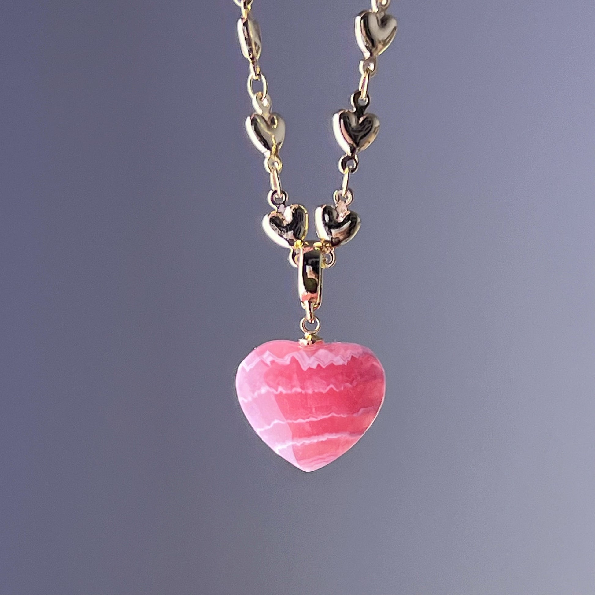 Rhodochrosite Crystal Heart Pendant Necklace-Ninaouity