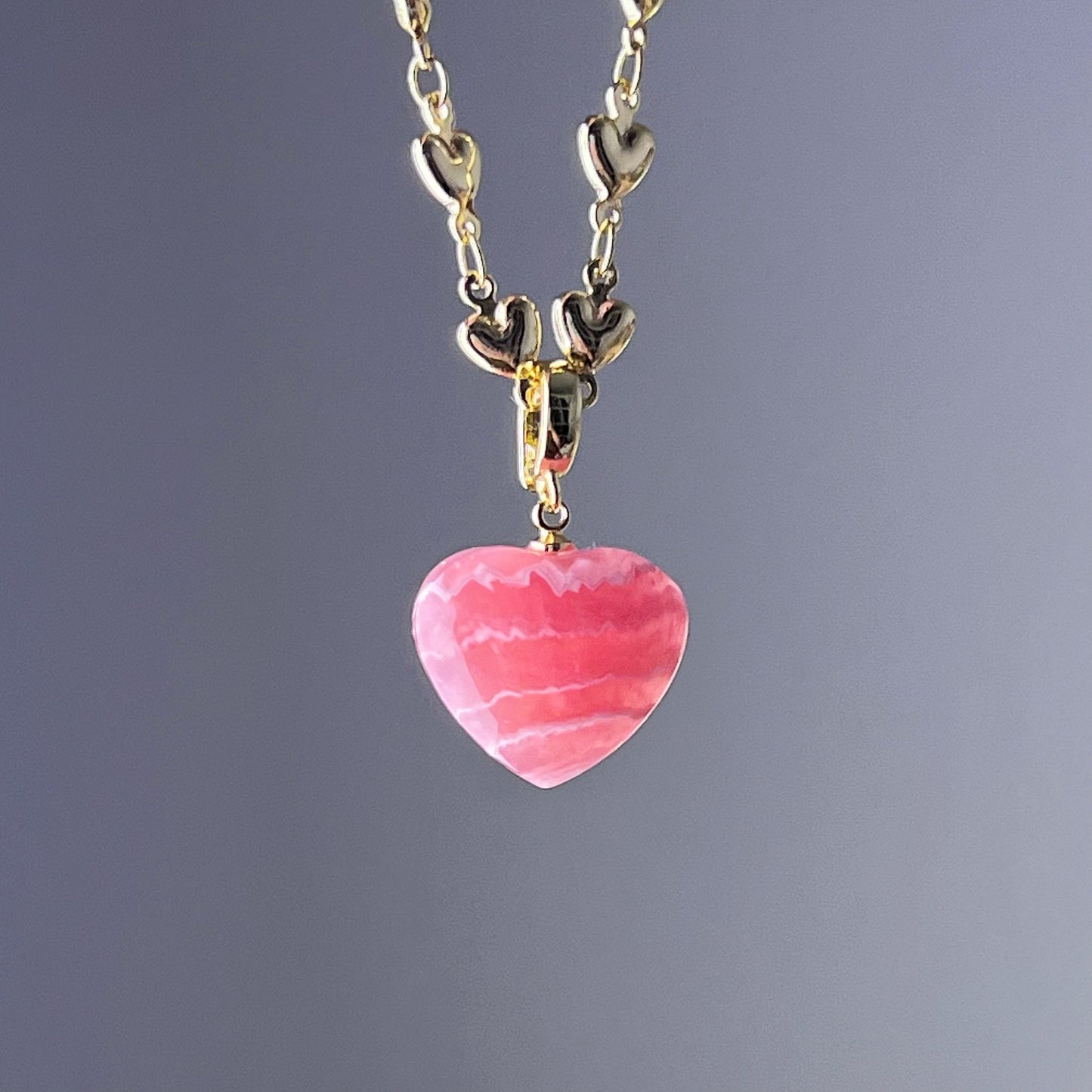 Rhodochrosite Crystal Heart Pendant Necklace-Ninaouity