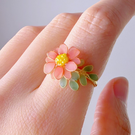 Handmade Little Pink Daisy Flower Ring