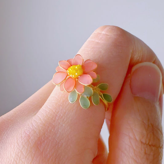 Handmade Little Pink Daisy Flower Ring