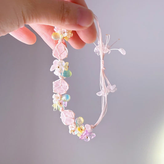 Quartzberry - Heart Chakra Rose Quartz Handmade Macrame Crystal Bracelet